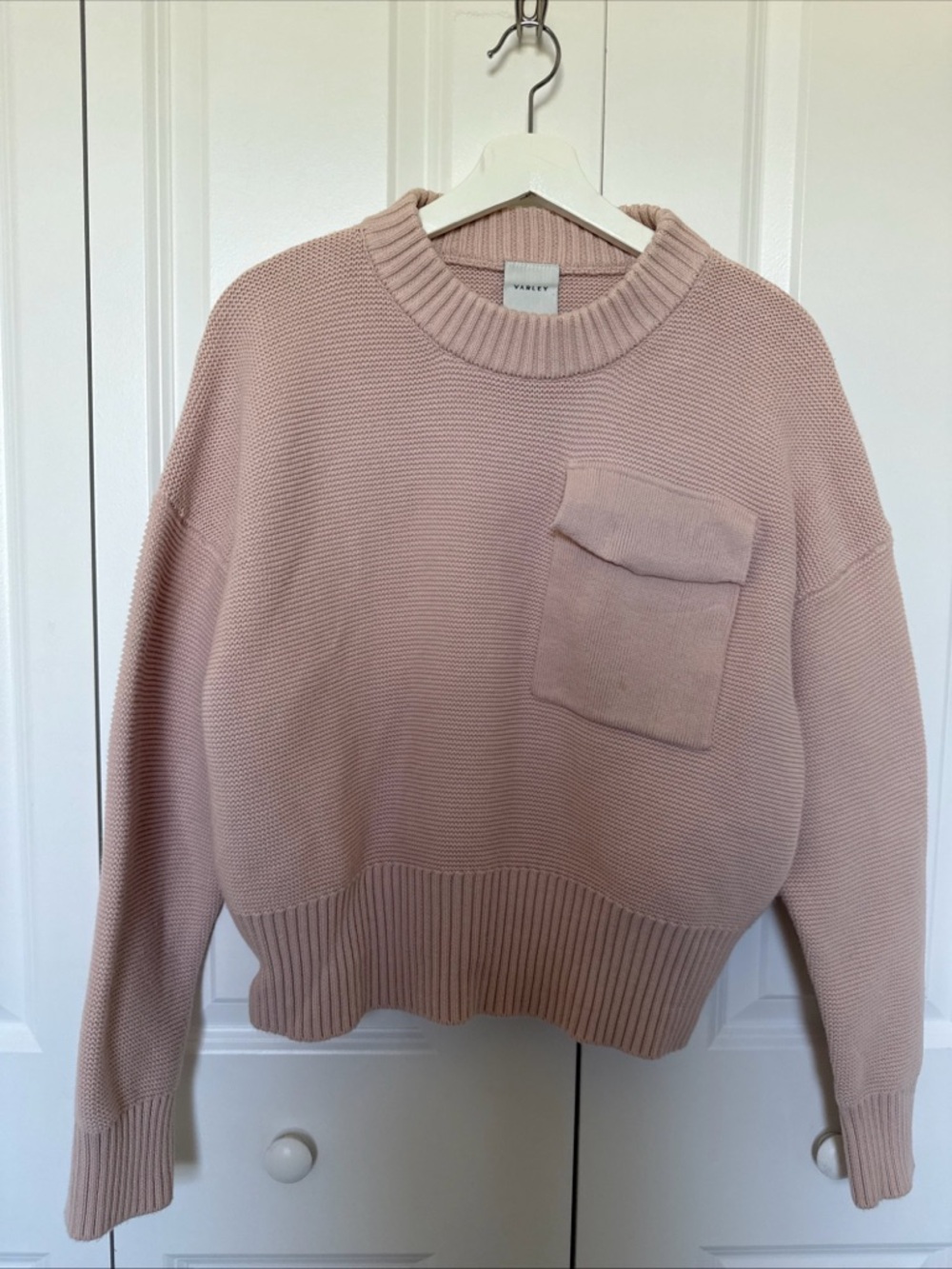 Varley Menlo Top Pearl Knit Mock Neck Sweater Apricot Front Pocket Size M